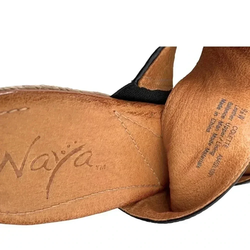 NAYA COLETTE |Chunky Strap Platform Bow Espadrille Black Leather Wedge Size 9.5W